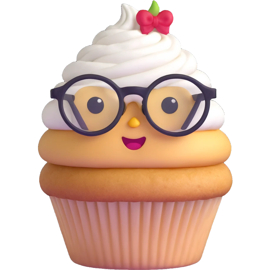 cupcake with oversized glasses, playful expression emoji