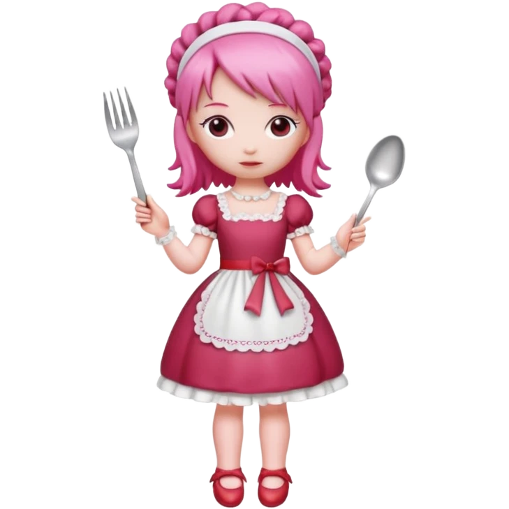 Isolated detaile illustration of the most modern raspberry torte doll figurine full body with pink hair and a hairband emoji