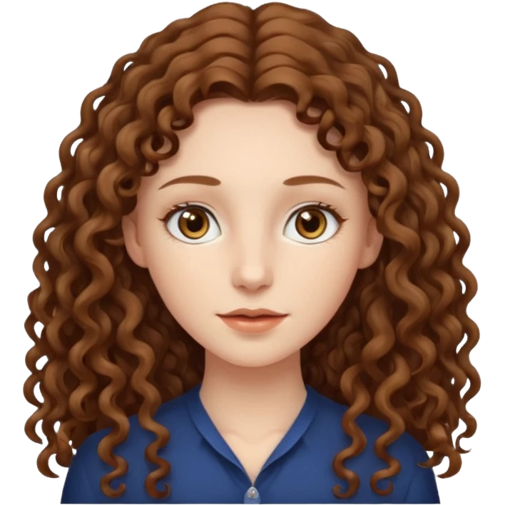 pale woman with brown curly very long hair, middle part. the hair is very long and very thin emoji