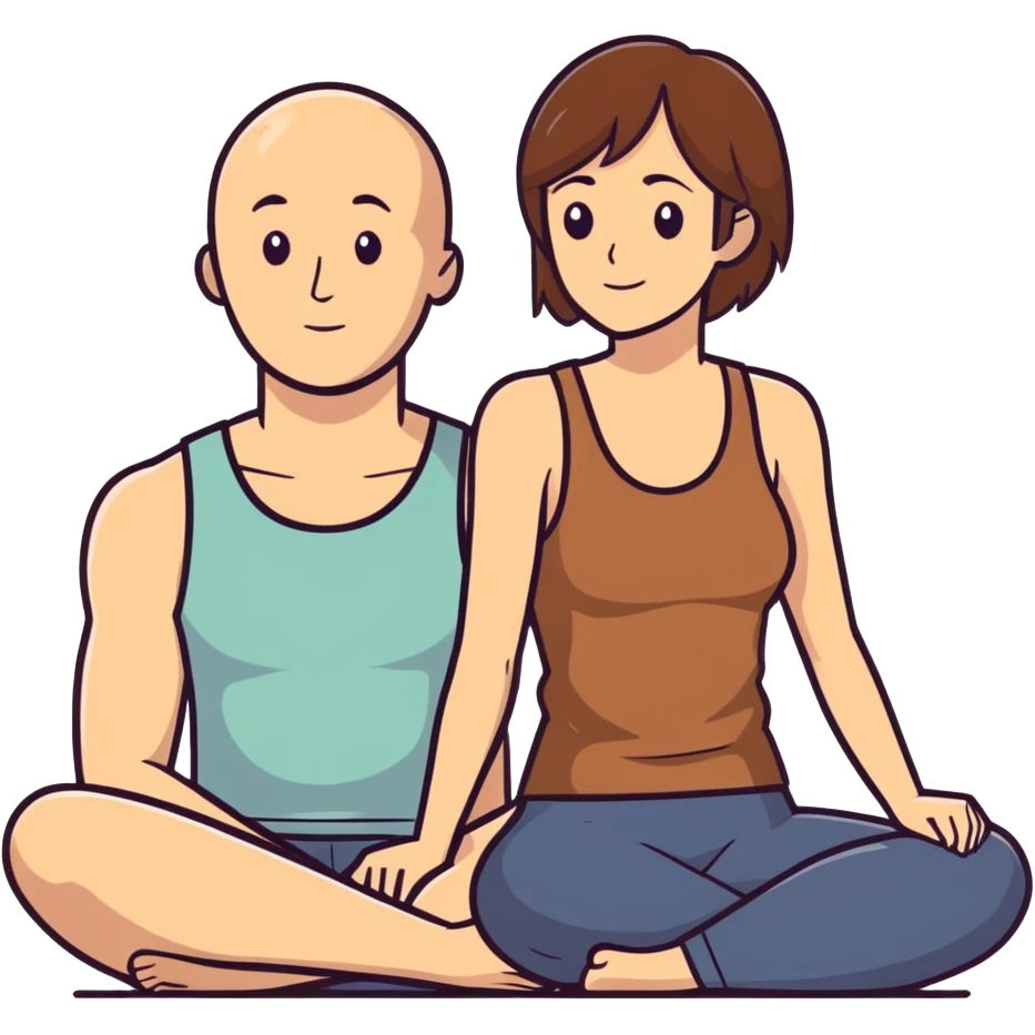 Caucasian woman with brown hair big boobs wearing a tank top sitting on bald man emoji