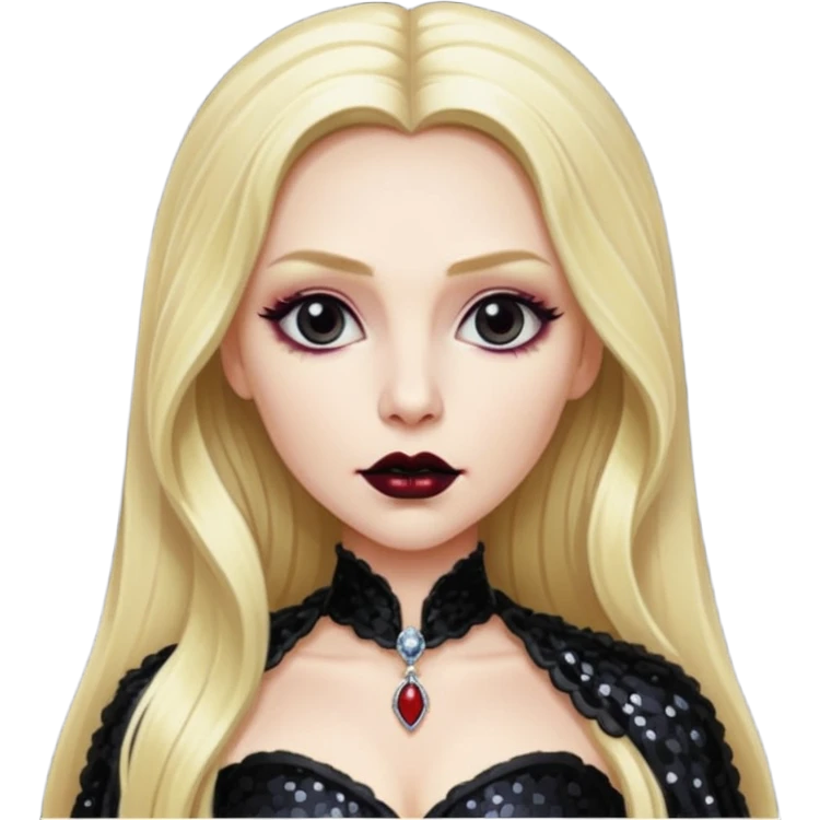 Bride of Dracula with long blonde hair, black sequin outfit emoji
