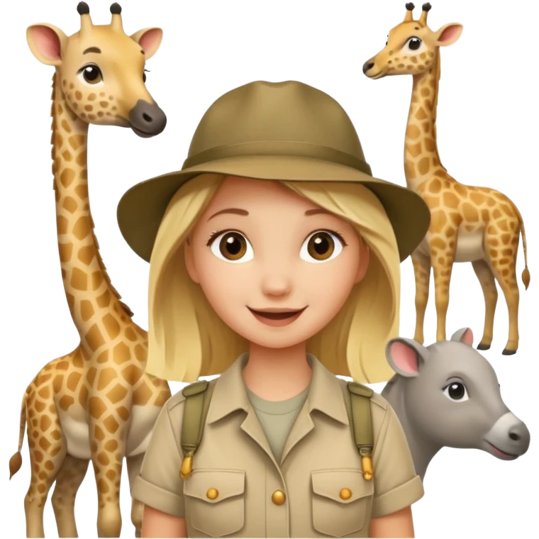 zoo with animals and a happy blonde girl on safari in the middle  emoji