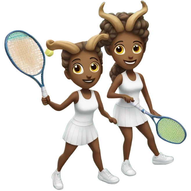 Two Capricorns playing tennis on a tennis court emoji