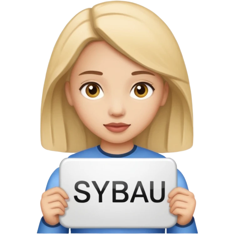 Girl holding sign that says SYBAU emoji