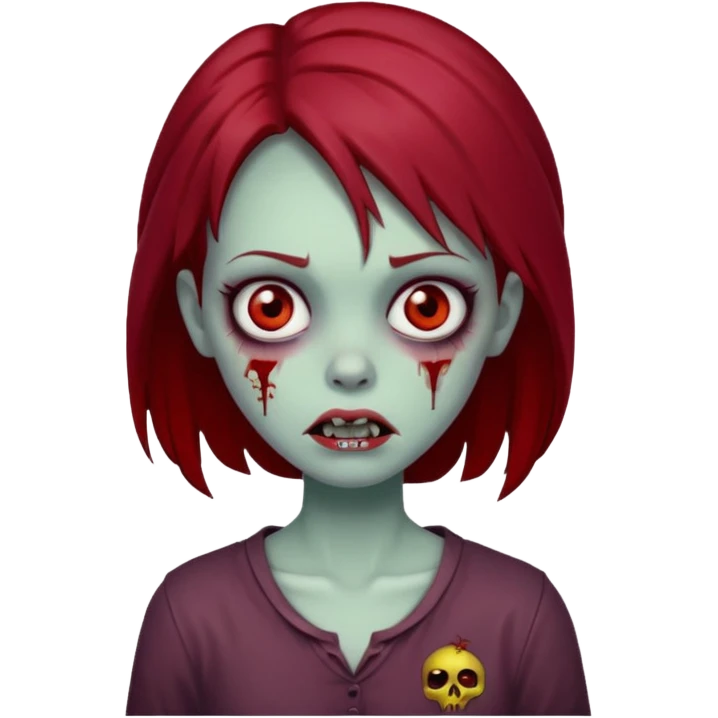 zombie girl with dark red hair, cartoonish emoji