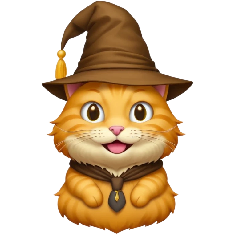Yellow cat emoji wearing a sorting hat emoji