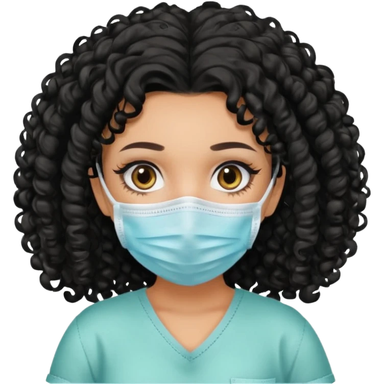 a pretty tan bratz girl with black curly hair. no makeup, looking sick, wearing a mask emoji