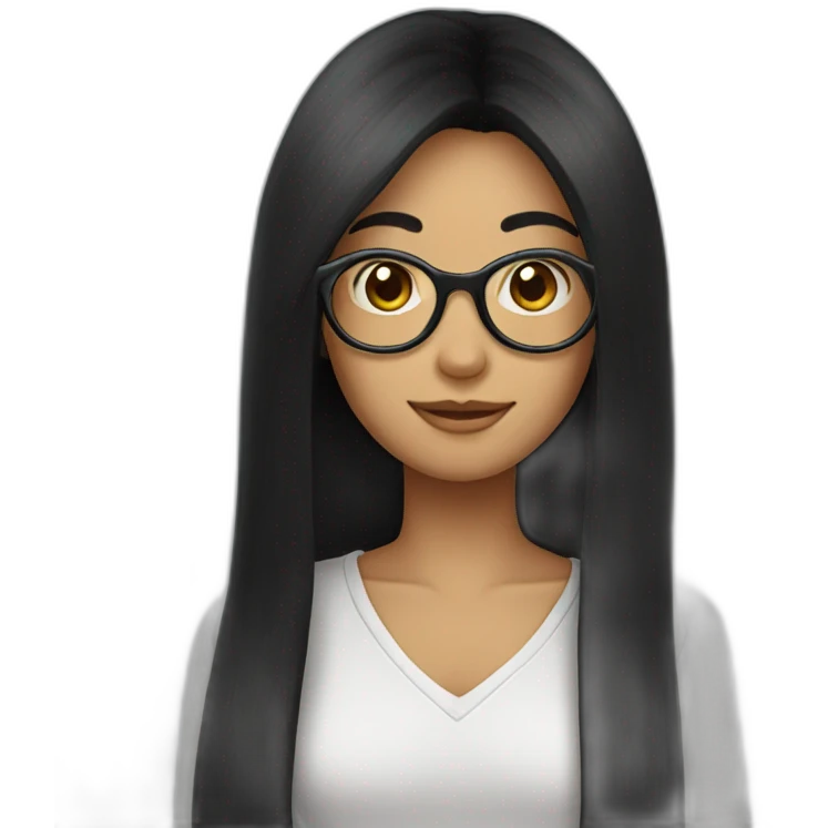 Long black hair, glasses emoji