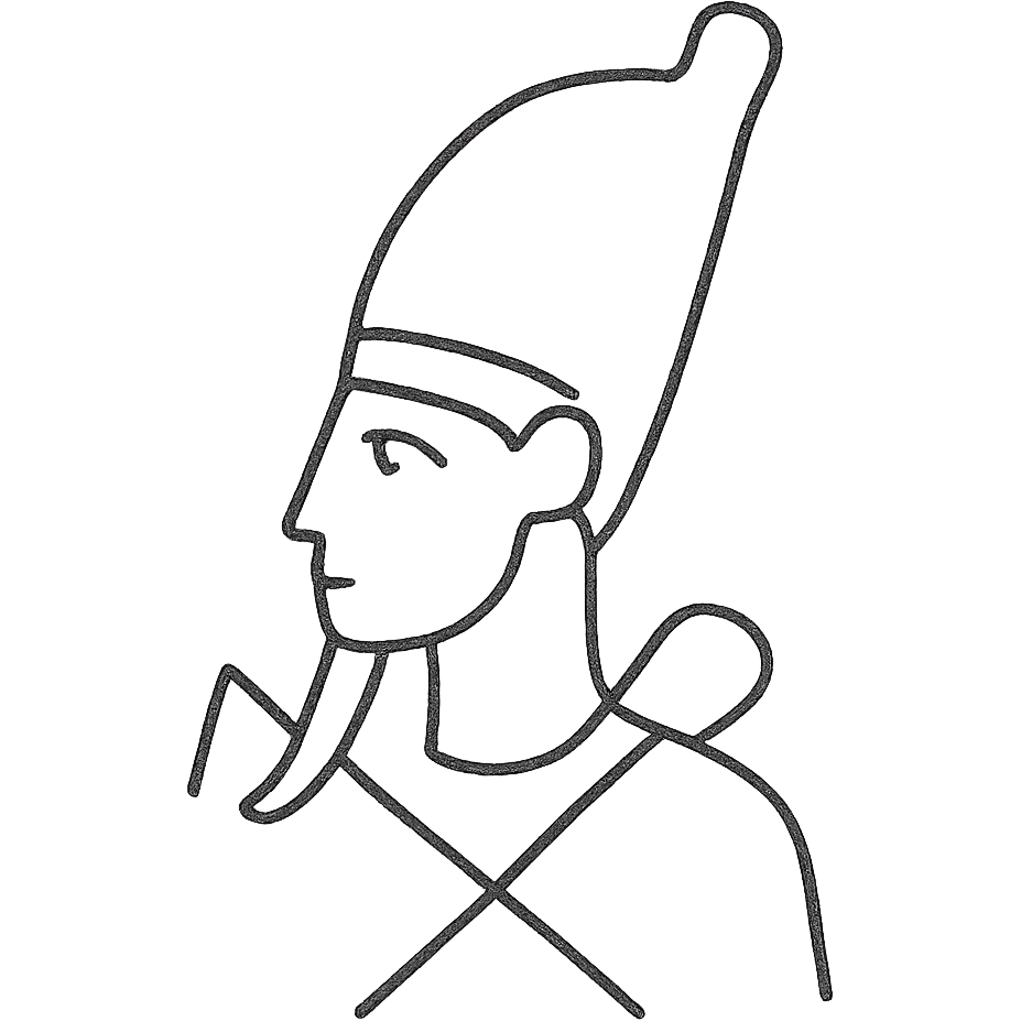 Osiris head simplified to basic shapes, minimal lines, hand drawn black outlined icon emoji