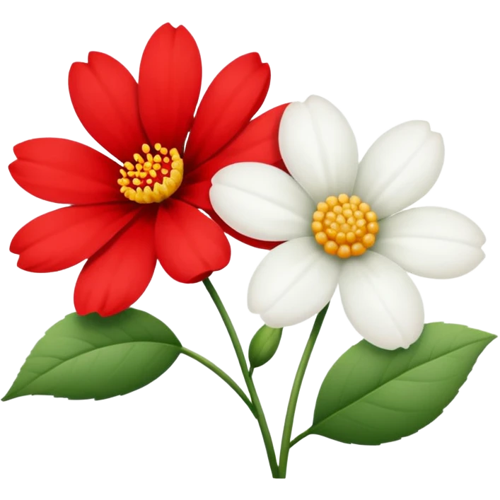 one red flower and one white flower with red band emoji