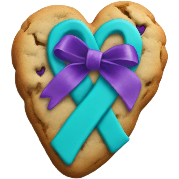 Purple and teal Suicide awareness ribbon on heart cookie emoji