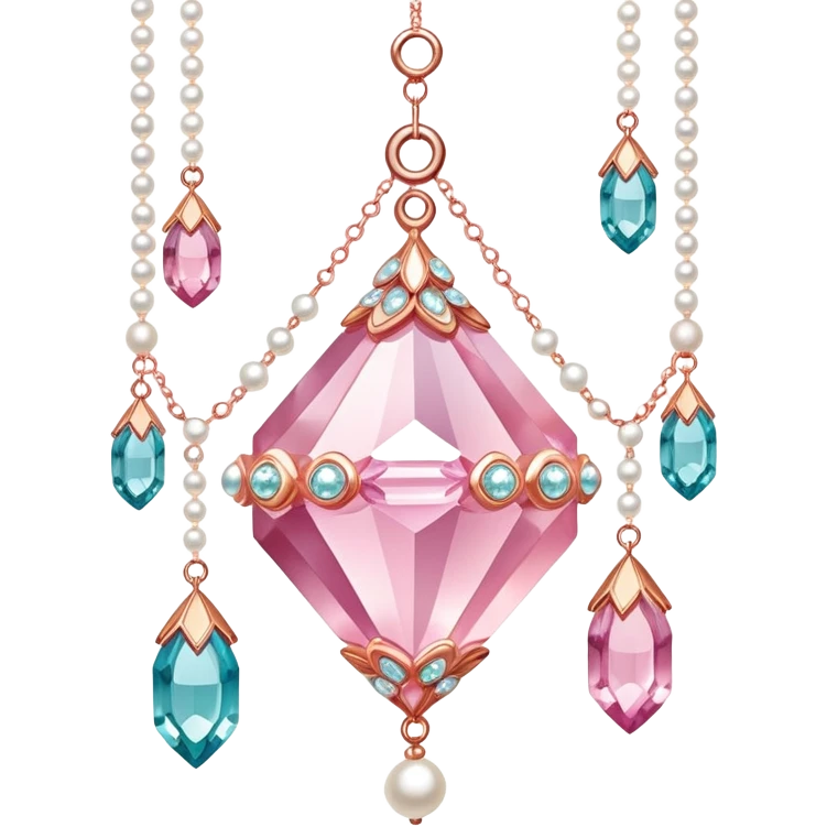 Rose-colored pastel glistening glossy sparkly shiny glittery hanging crystals pearls and beads and gemstones decorations emoji