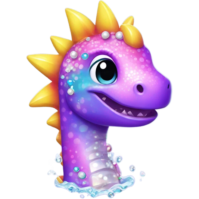 Lisa frank glitter pretty water dinosaur with fins and pearls emoji