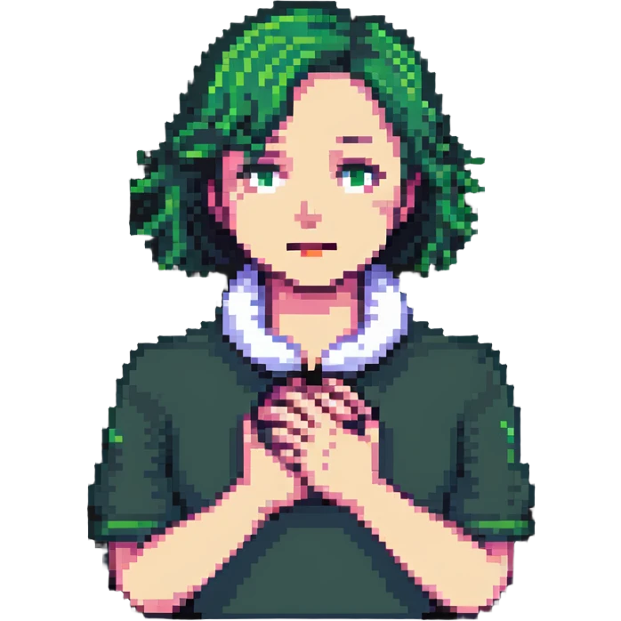 person with hands around their own neck, self-choking, simple and clear pixel art emoji