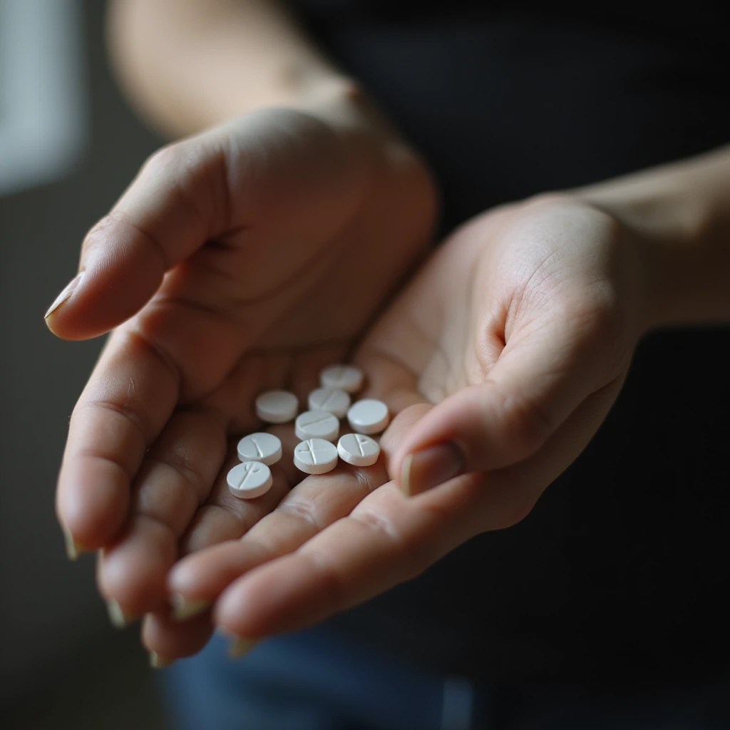 close-up of female hand holding fertility pill or medication, blurred background, atmosphere of hope and anticipation, realistic details, 4K quality emoji