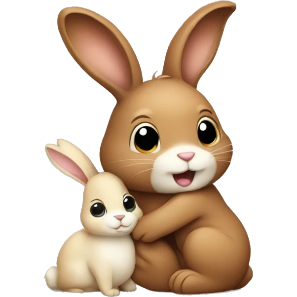 Brown bunny hugging beige bunny emoji