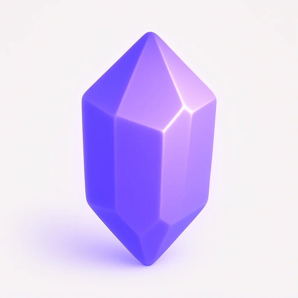 3D purple crystal with facets, glowing softly emoji