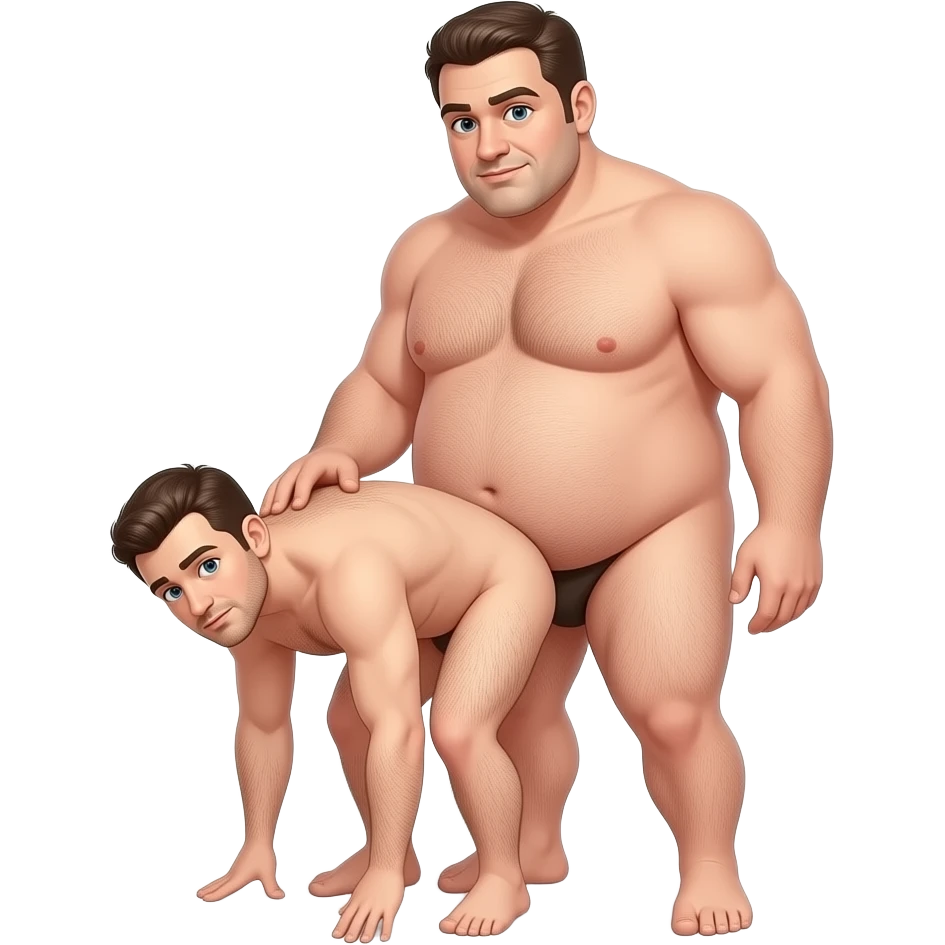 Naked hairy man bending over, a bigger naked hairy man standing behind him emoji