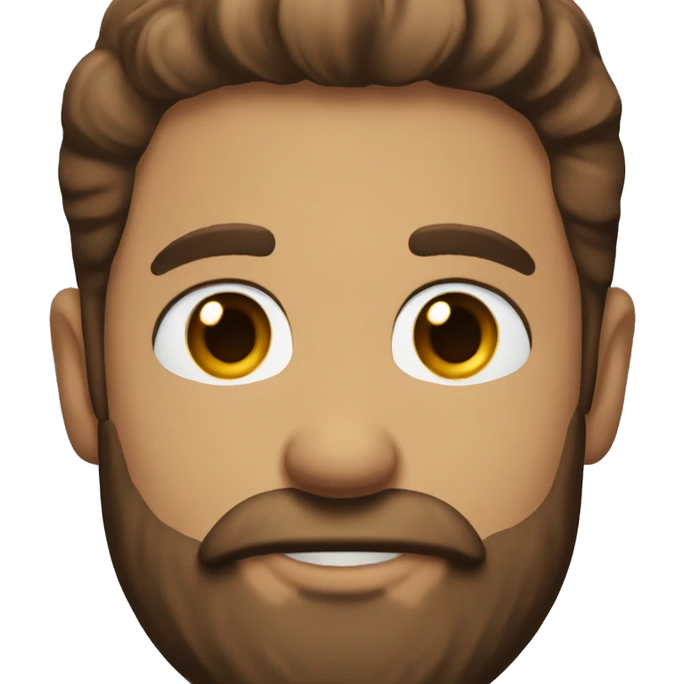 A bearded guy with brown eyes smiles and shows his heart emoji