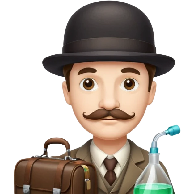 Dr. Watson with mustache, bowler hat and medical bag emoji