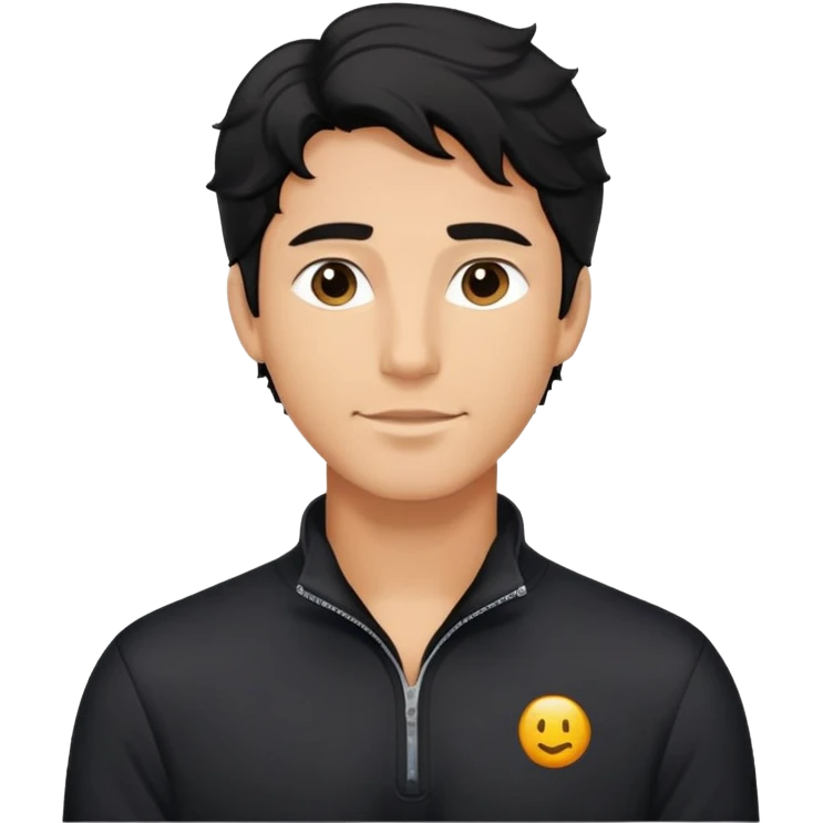 Relaxed fit black quarter-zip shirt on man with wavy black hair, not form-fitting emoji