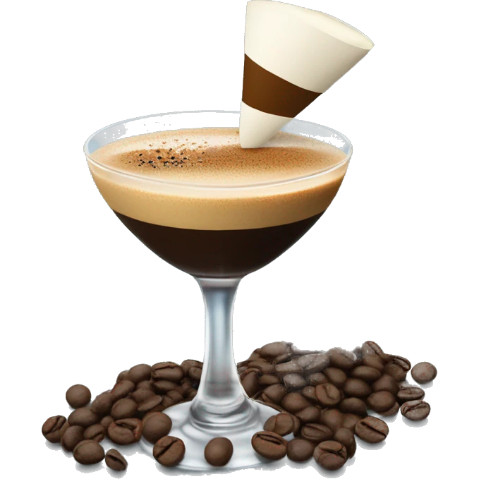 Espresso martini with 3 coffee beans floating on top of drink as garnish emoji