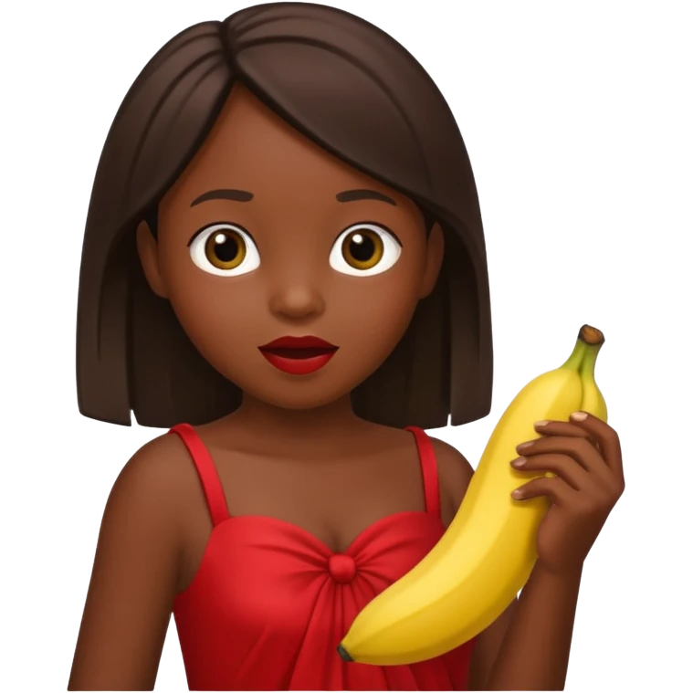 Black orphan wearing red dress eating banana  emoji