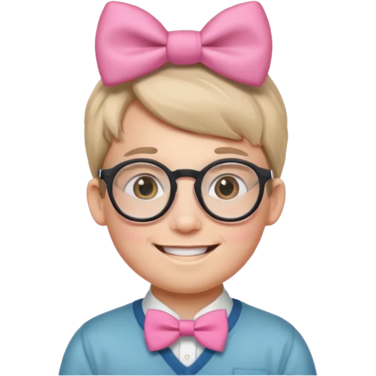 Round Nerdy specs boy  emoji with pink bow on head emoji