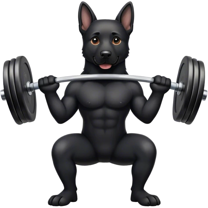 all black german shepherd lifting weights emoji