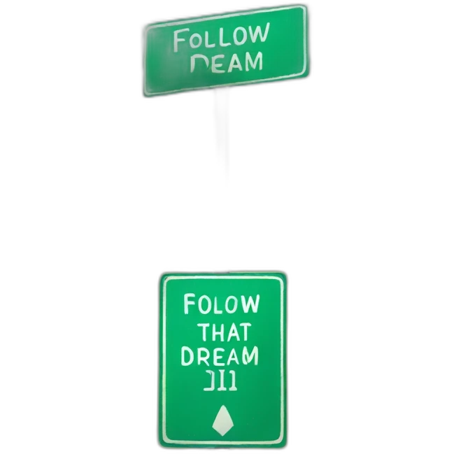 Tulum green metal street signboard that reads follow that dream emoji