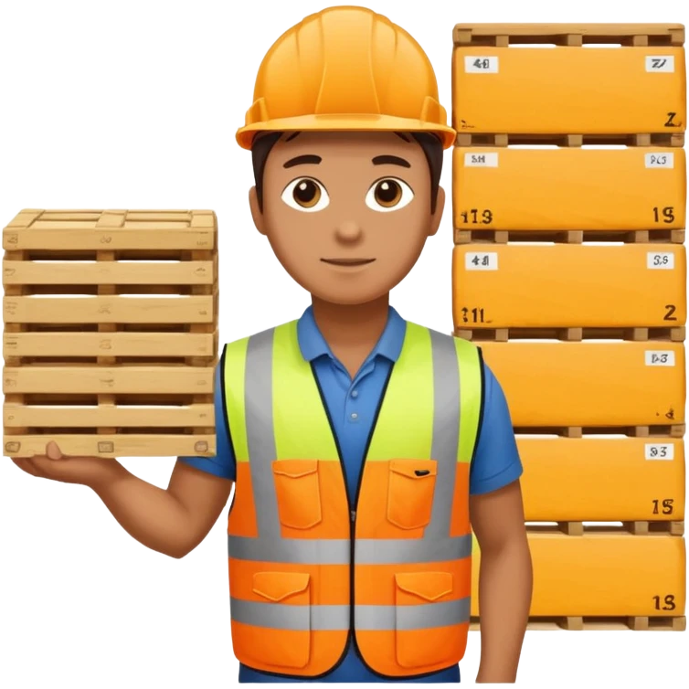 Worker with pallet in port area, import. emoji