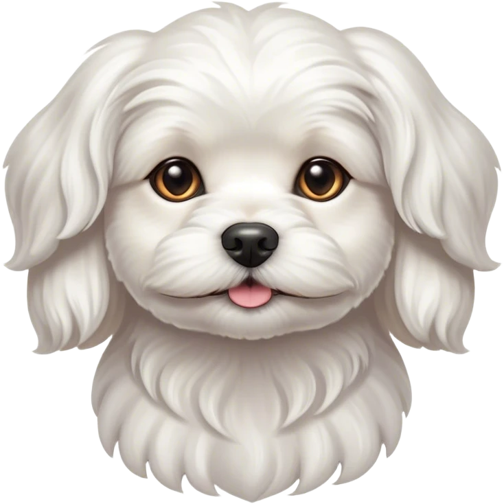 Cinematic Noble Wavy-Haired Maltese dog Portrait Emoji, Poised and regal, with a delicate, compact build and a pristine, wavy-haired white coat that cascades in gentle curls, deep-set soulful dark eyes, Simplified yet sharp and sophisticated features, highly detailed, glowing with a soft, dignified glow, high shine, intelligent and gentle, stylized with an air of refinement, focused and attentive, soft glowing outline, capturing the essence of a watchful and graceful companion, so majestic it feels as though it could prance out of the screen with effortless authority! emoji