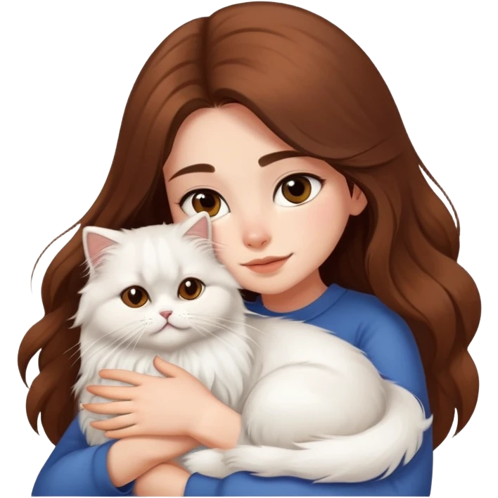 pretty girl with long color brown hair, hugging her persian cat emoji