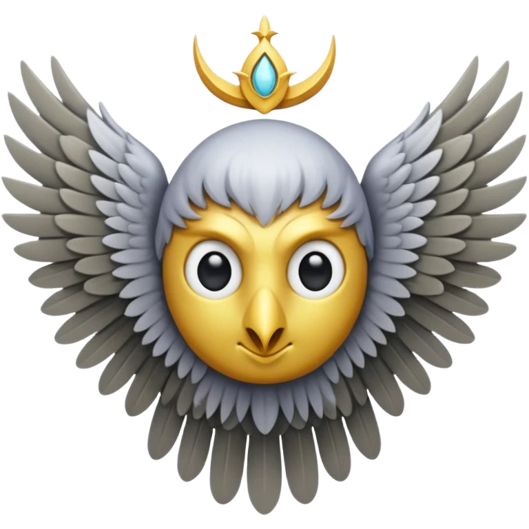Vertical eye with six wings, A non-humanoid emoji in iOS style, shaped of six gray feathered wings, no human face, no head, no mouth or nose, only a single large eye in the center, surreal and celestial, resembling a biblical seraphim emoji