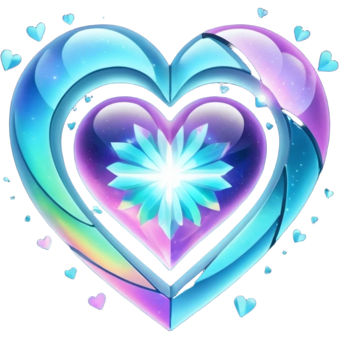 Heart split into orbiting fragments, gravity bending emoji