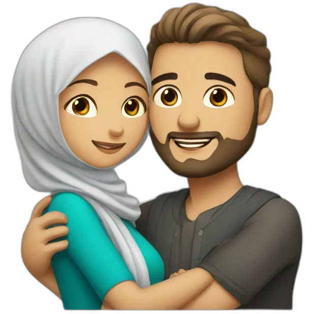 Hijab women and handsome man hug emoji