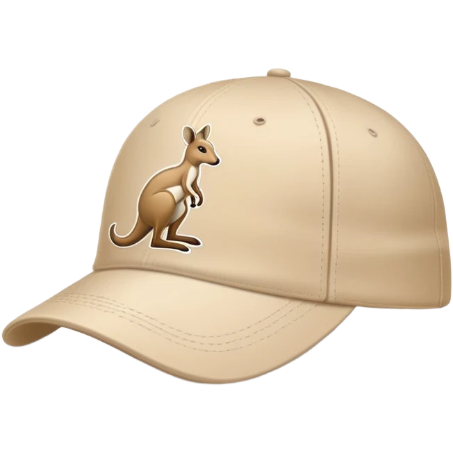 Side view of a beige Kangol baseball cap, traditional cap shape with brim, showing the kangaroo logo clearly, iOS emoji style, light beige color emoji