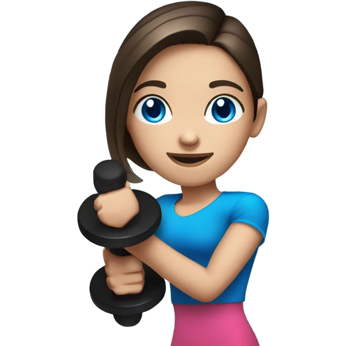 Realistic brunette girl with bright blue eyes lifting hand weights emoji