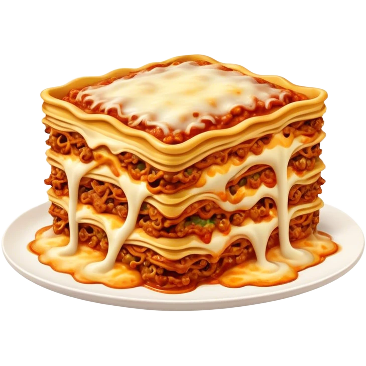 Lasagne alla Bolognese Cinematic Realistic Lasagne alla Bolognese Dish Emoji, depicted as a messy, layered pasta dish overflowing with melted cheese and rich meat sauce, rendered with hearty textures and warm, indulgent lighting. emoji