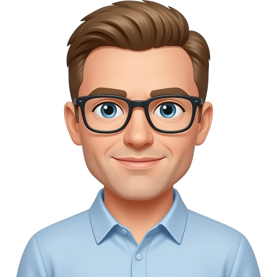 white man with short light brown hair and glasses emoji