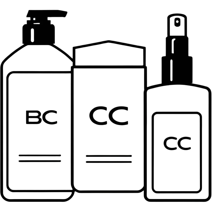 three boxes with "A", "B", "C" labels, inside those boxes there are some beauty products emoji