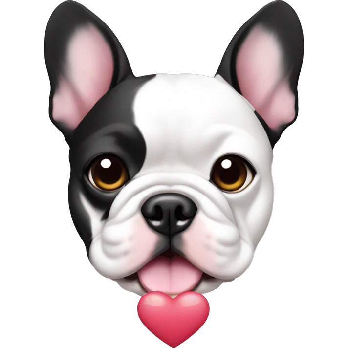 black and white french bulldog face with heart emojis, technology, food, emoji