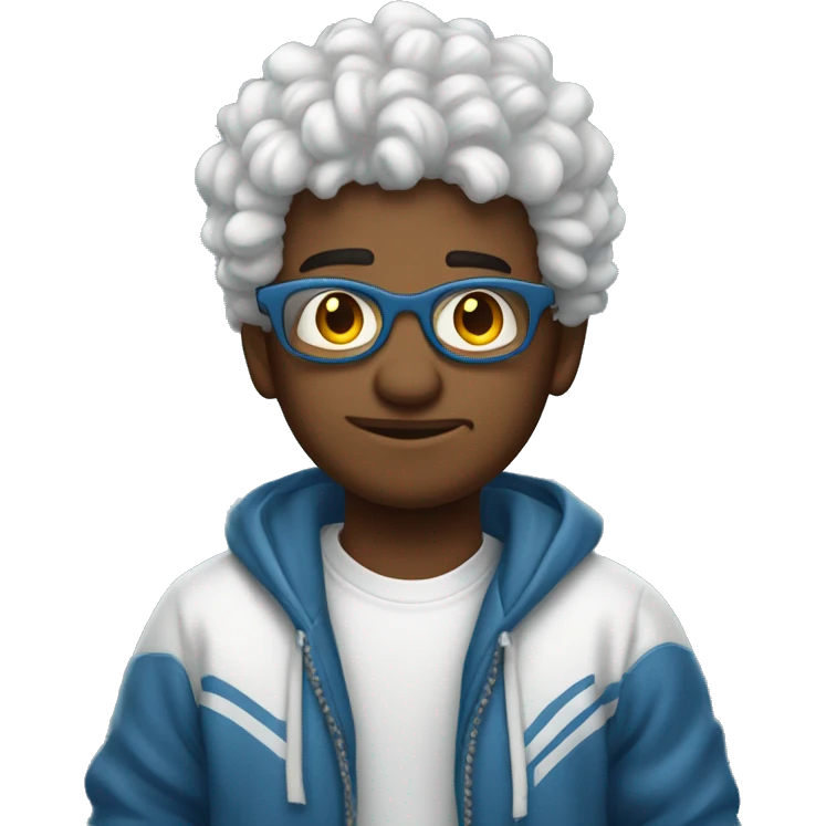 chico cool con rizos colo de iel blanca y sueter azul  emoji