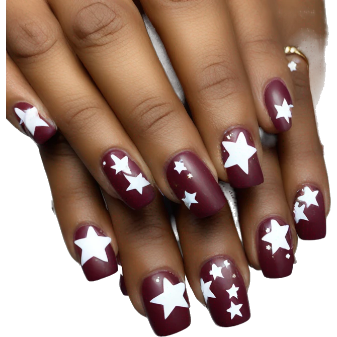 Burgundy Nails with white stars emoji