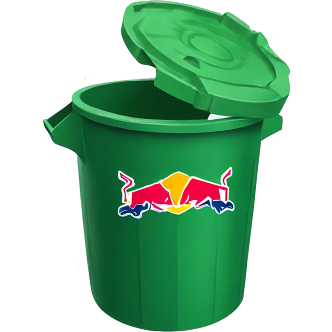 green garbage can with redbull label emoji
