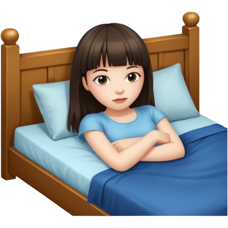 girl with bangs, white skin, lying on a bed emoji