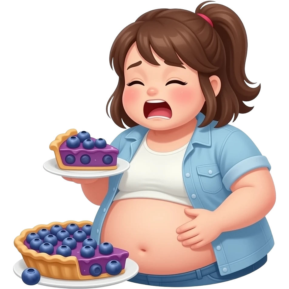 Girl got hugely fat after eating a magical inflation blueberry pie,then her giant stomach groans saying I am so full,some soft tickles for that cute bellybutton. emoji
