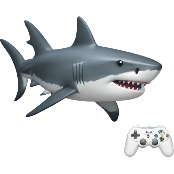 A shark that has a controller playing a game emoji