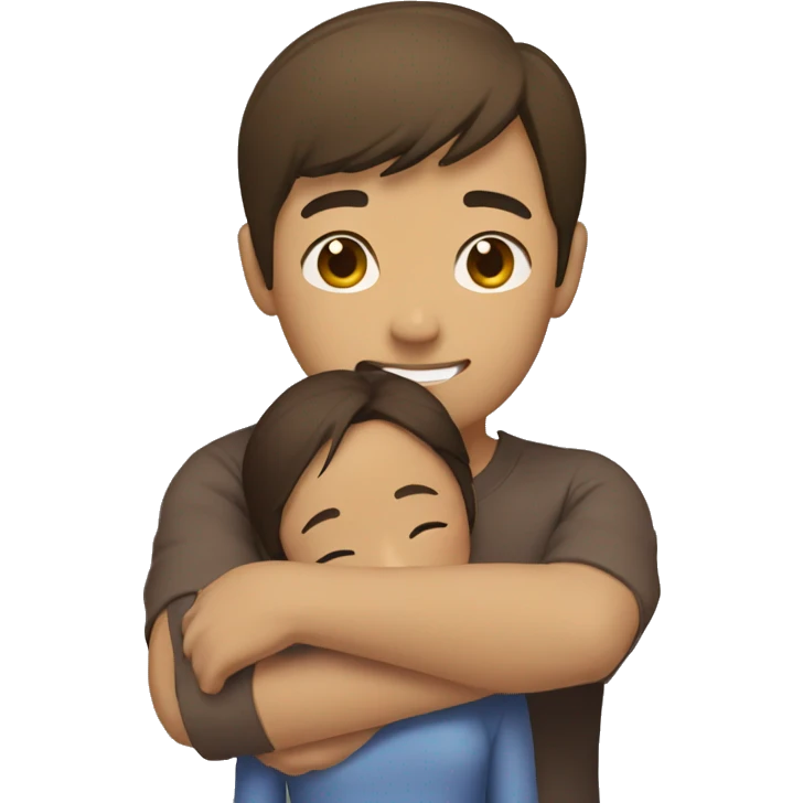 Asian Man brown hair hugging brown tan girl  emoji