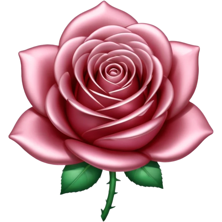 A rose emoji made of liquid silver metal, smooth metallic petals, reflective chrome surface, soft gradients, elegant shape, minimalistic iOS emoji style, centered, clean white background, realistic highlights, no text emoji